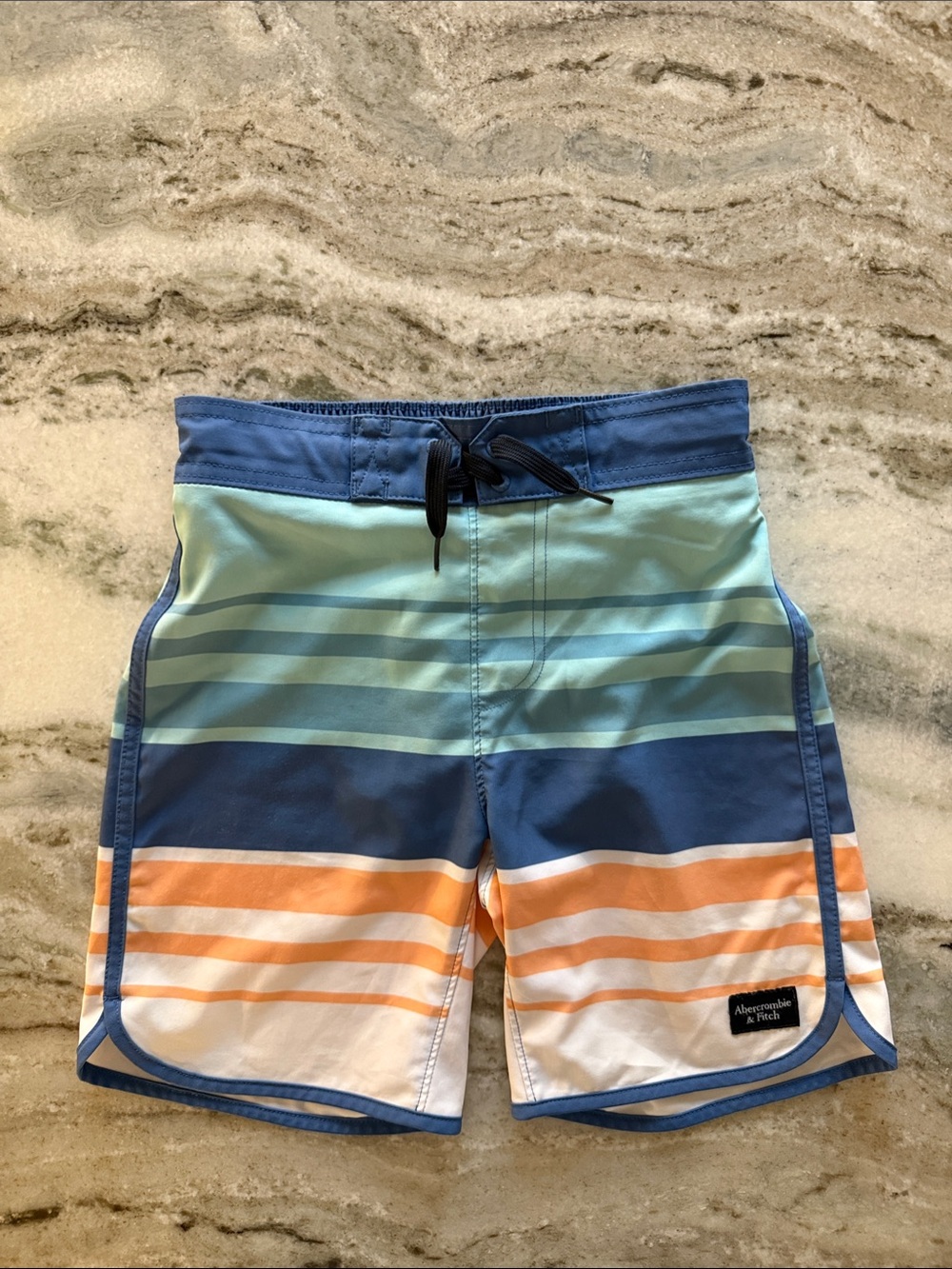 Abercrombie kids Boys Blue, Aqua & Orange Striped Swim Trunks